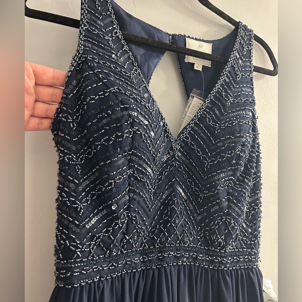 NWT ADRIANNA PAPELL PLATINUM navy event dress prom dress bridesmaid formal - Picture 11 of 17